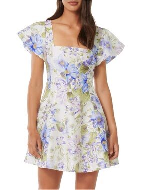 Ever New Floral Square-Neck Mini Dress in Lavender and Green